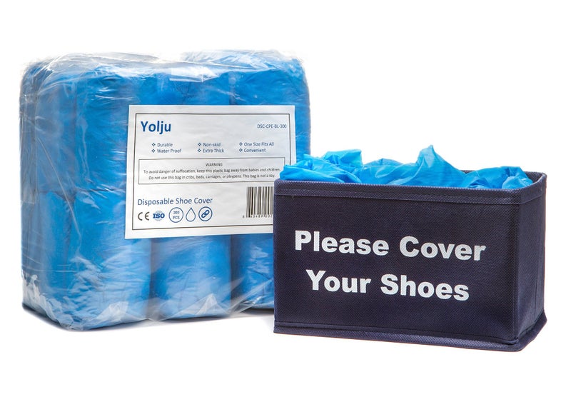 Yolju 300 Pack Disposable Shoe Covers with a Bonus Small Storage Box | Waterproof, Durable CPE Material - Image 1
